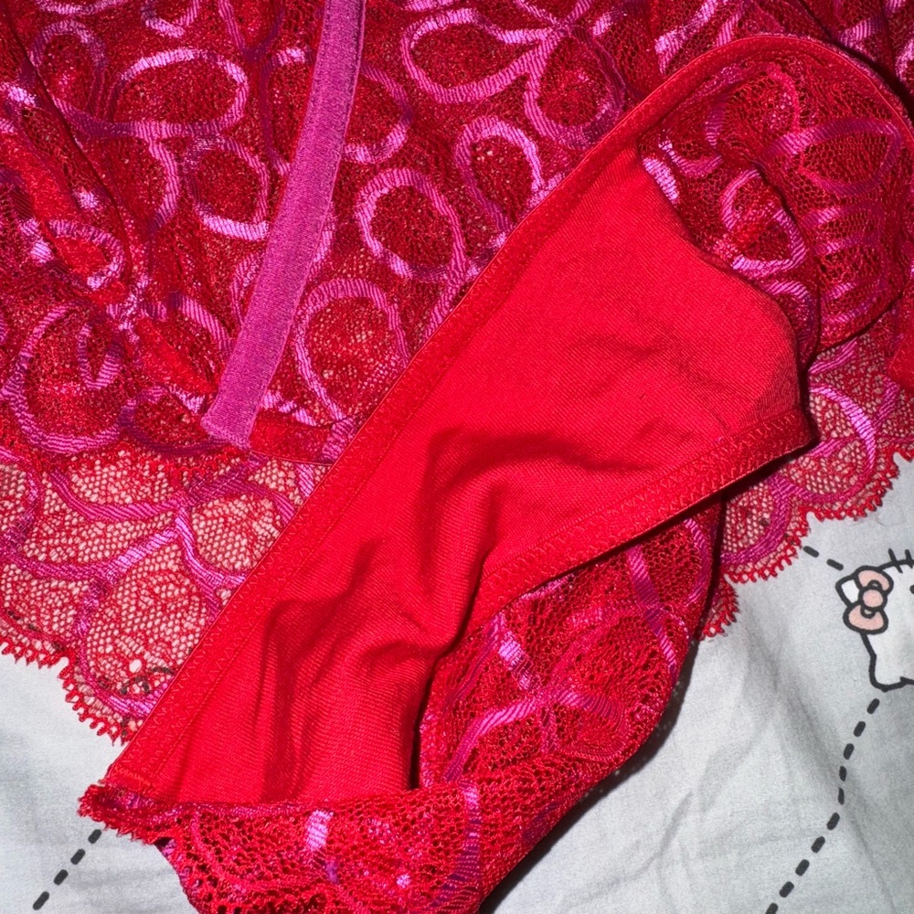 Savage X Fenty Red and Pink Lace Bodysuit - Picture 5 of 8